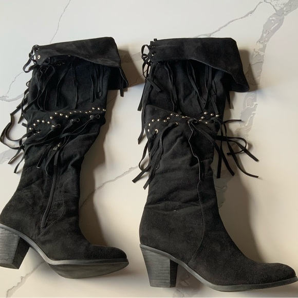 Over the knee high faux suede black boots - Picture 5 of 11
